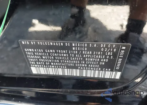 2016 Volkswagen Jetta Se z USA, uszkodzony, nr VIN 3VWD67AJ1GM321534